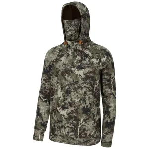 Men’s Fleece Hoodie with Neck Gaiter FS18M - Grunge Camo -No Logo at Sleeve / Small