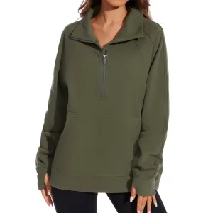 Women’s Oversized Half Zip Fleece Sweatshirts LB21W - Fleece Lined Army Green / XS