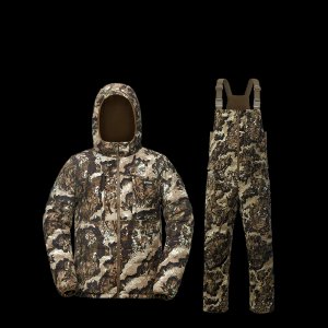 Hooded Insulated Hunting Jacket and TimberGhost TideShell(TM) Silent Windproof Hunting Bibs Bundle