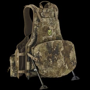 StrutBack Turkey Hunting Vest with Kickstand | Long Sit Turkey Vest Seat Cushion | Green & Camo Hunting Vest