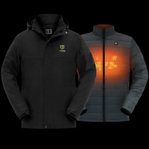 Men's Heated Jacket | 3-in-1 Waterproof Heated Coat with Hooded Shell & Inner Jacket | Heated Clothing for Hunting with 10000mAh Battery Pack