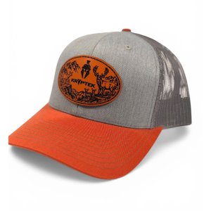 Kryptek Outdoors Leather Patch Hat - Richardson 112 Trucker (Heather Grey / Blaze Orange)