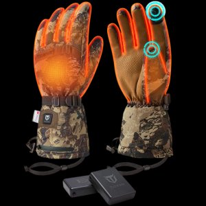 Insulated Heated Gloves for Men | Waterproof Windproof Apparel Battery Heated Snow Gloves | Camo & Black Heated Gloves for Hunting and Outdoor Work