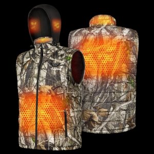 Men's Heated Vest with Retractable Heated Hood and Battery Pack for Hunting/Hiking (Black & Next Camo G2, S-XXXL)