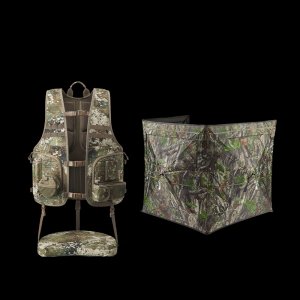 FlexGrid Active Pursuit Grounded Turkey Vest and StrutCover See-Through Portable Turkey Blinds Bundle