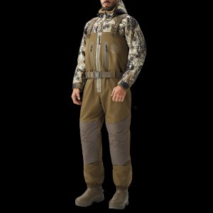 TIDEWE x MinnDak Slough Dawgs TIZIP(R) Duck Hunting Waders | Durable Waterproof Breathable Zip Chest Bootfoot Waders for Men | Camo Neoprene Hunting Bibs